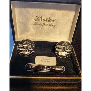 Amita Sterling Silver Cuff Links and Tie Clip Set